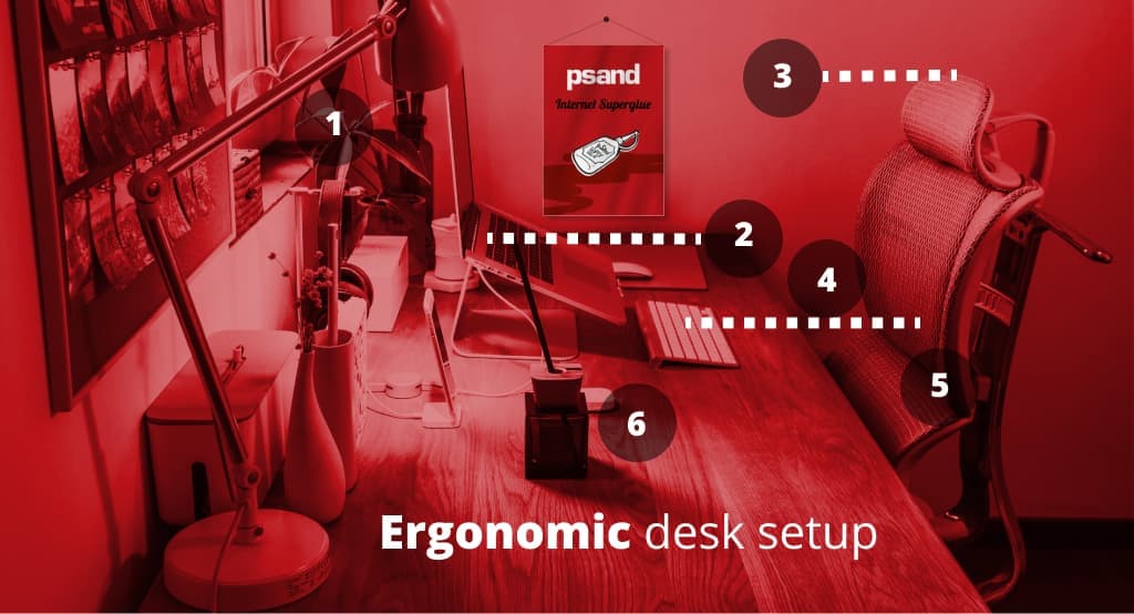 Desk with items ergonomically places