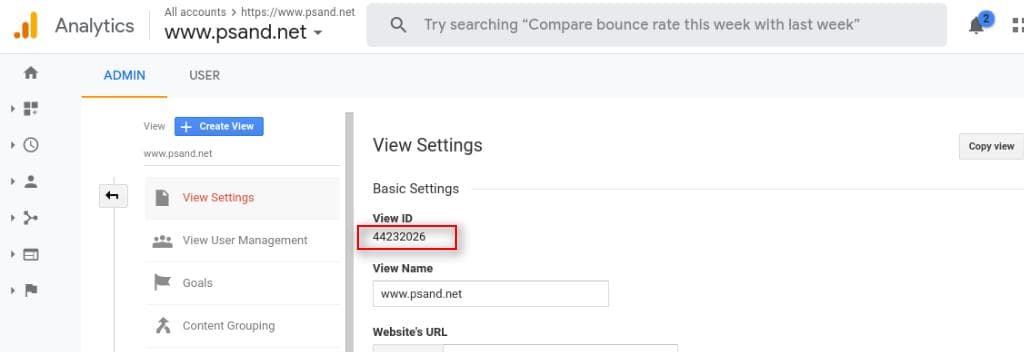 Google Analytics: finding view ID