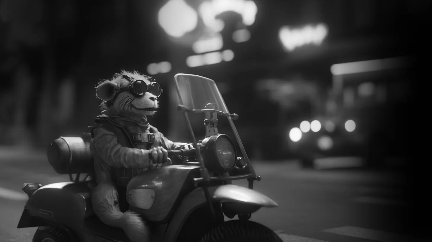 This happy stylish cybernetic baboon driving a car and exudes a hipster vibe.